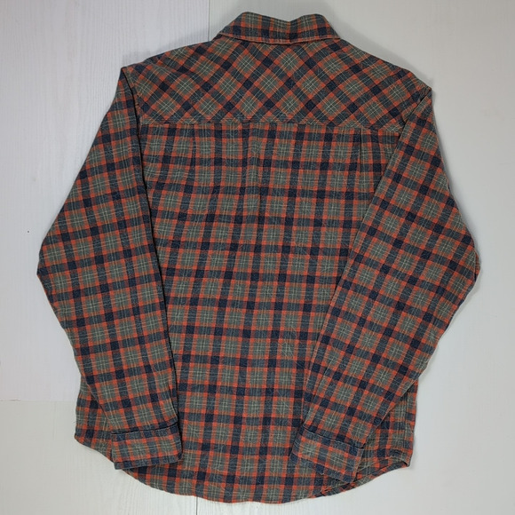 Woolrich Trout Run Mens M Flannel Shirt Plaid Orange Blue Long Sleeve Cotton - Picture 14 of 15